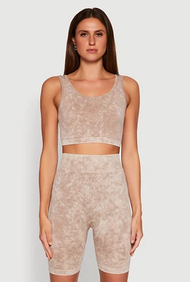 Womens Seamless Mineral Wash Cropped Tank Top, Beige, Size M-L