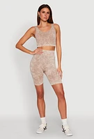 Womens Seamless Mineral Wash Cropped Tank Top, Beige, Size M-L