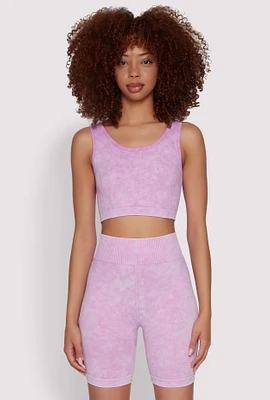 Womens Seamless Mineral Wash Cropped Tank Top, Purple, Size M-L
