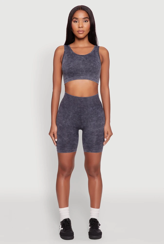 Womens Seamless Mineral Wash Bike Shorts, Grey, Size S-M