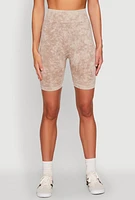 Womens Seamless Mineral Wash Bike Shorts, Khaki, Size S-M