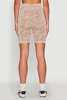 Womens Seamless Mineral Wash Bike Shorts, Khaki, Size S-M