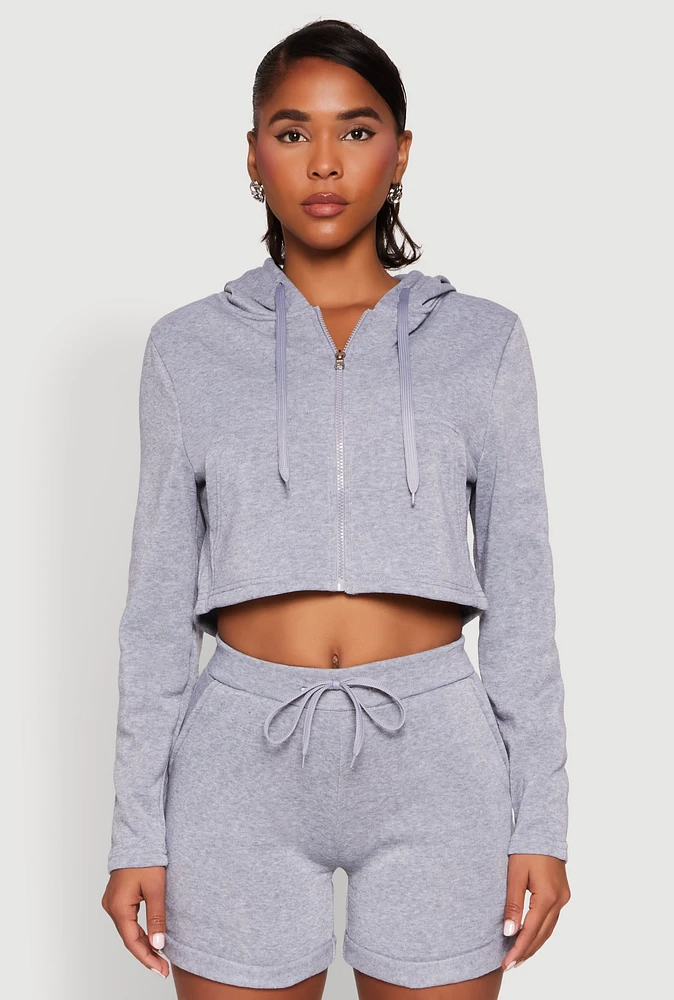 Womens Fleece Lined Zip Front Hooded Sweatshirt, Grey, Size XL