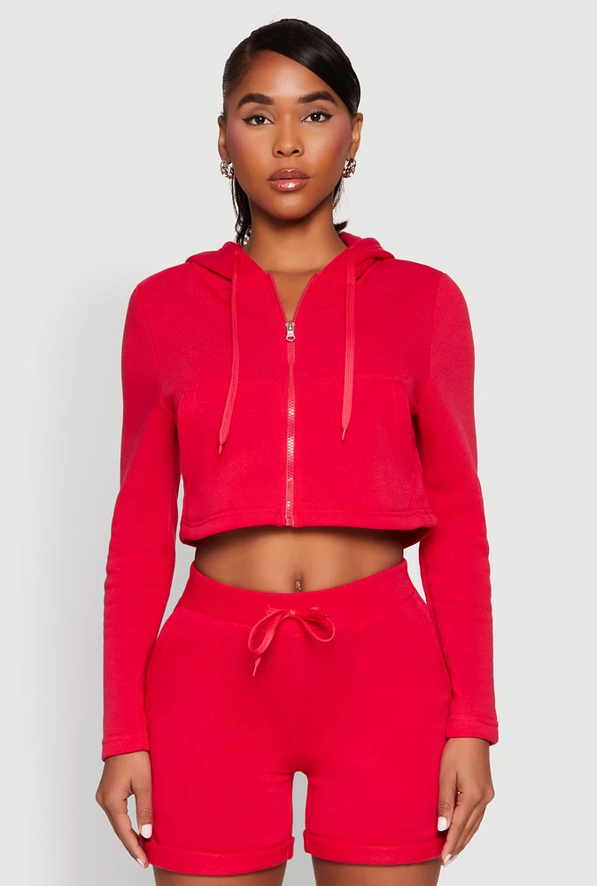 Womens Fleece Lined Zip Front Hooded Sweatshirt, Red, Size M