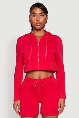 Womens Fleece Lined Zip Front Hooded Sweatshirt, Red, Size M