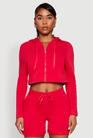Womens Fleece Lined Zip Front Hooded Sweatshirt, Red, Size M