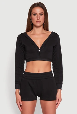 Womens Fleece Plunge Cropped Sweatshirt,