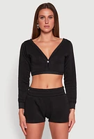Womens Fleece Plunge Cropped Sweatshirt,