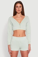 Womens Fleece Plunge Cropped Sweatshirt,