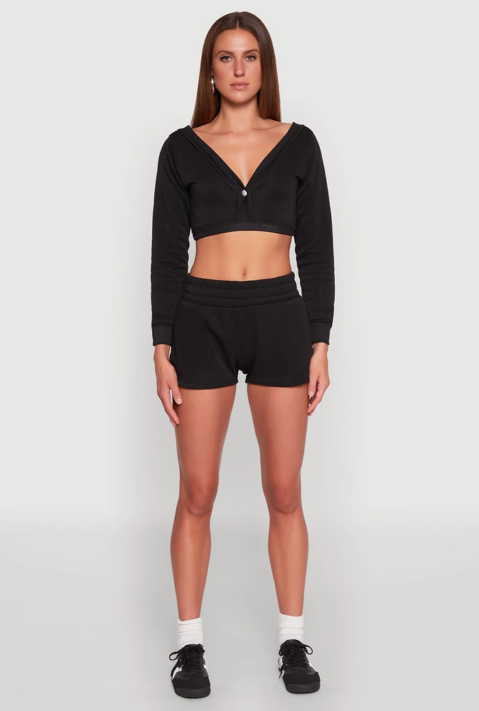 Womens Fleece Elastic Waist Sweatshorts, Black, Size L