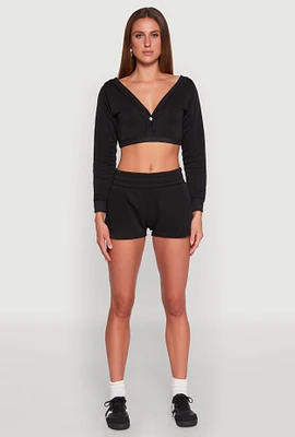 Womens Fleece Elastic Waist Sweatshorts, Black, Size L