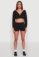 Womens Fleece Elastic Waist Sweatshorts, Black, Size L