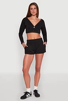 Womens Fleece Elastic Waist Sweatshorts, Black, Size L
