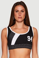 Womens 94 Graphic Denim Trim Crop Top,