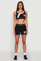 Womens 94 Graphic Denim Trim Crop Top,