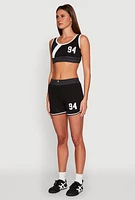 Womens 94 Graphic Denim Trim Crop Top,