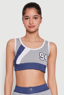 Womens 94 Graphic Denim Trim Crop Top,