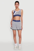 Womens 94 Graphic Denim Trim Crop Top,