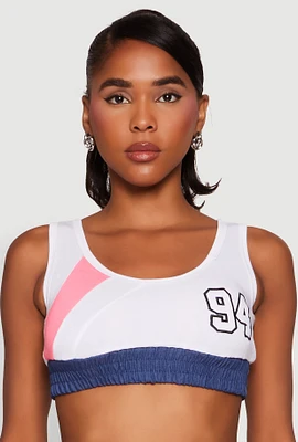 Womens 94 Graphic Denim Trim Crop Top,