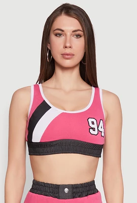 Womens 94 Graphic Denim Trim Crop Top,