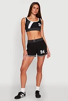 Womens 94 Graphic Denim Trim Shorts,