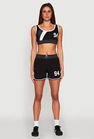 Womens 94 Graphic Denim Trim Shorts,