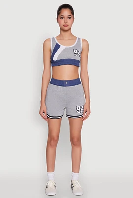 Womens 94 Graphic Denim Trim Shorts,