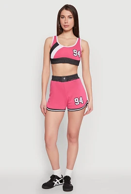 Womens 94 Graphic Denim Trim Shorts, Pink, Size L