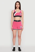 Womens 94 Graphic Denim Trim Shorts, Pink, Size L
