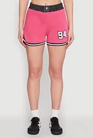 Womens 94 Graphic Denim Trim Shorts, Pink, Size L