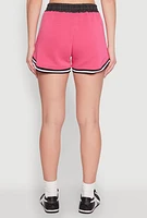Womens 94 Graphic Denim Trim Shorts, Pink, Size L