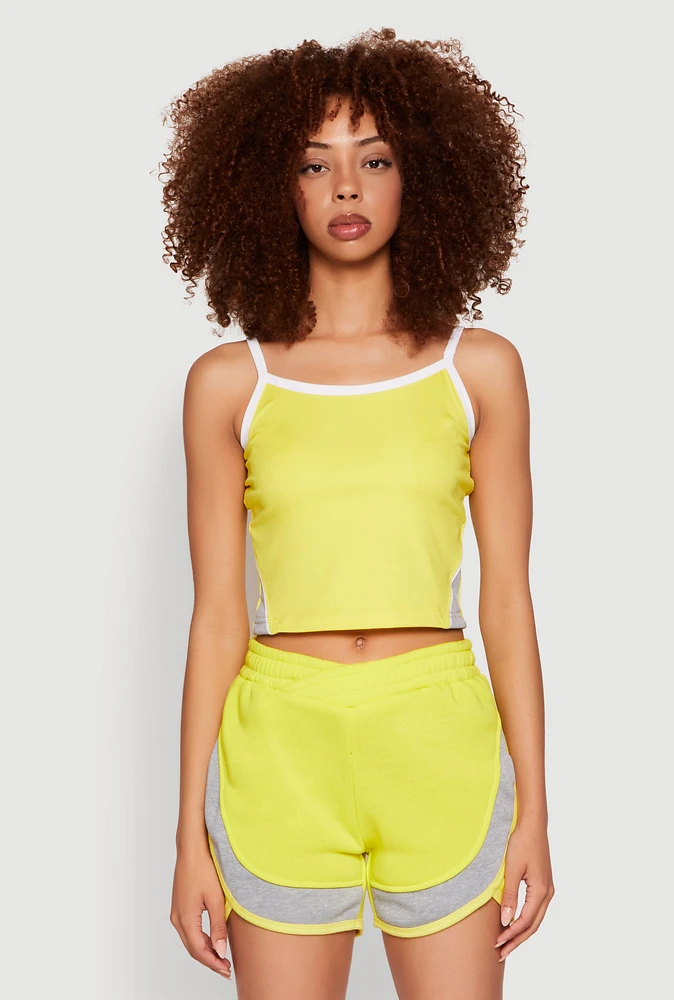 Womens Side Marled Detail Cropped Cami, Yellow, Size XL
