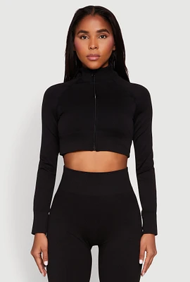 Womens Seamless Mock Neck Zip Front Track Jacket, S-M