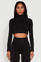Womens Seamless Mock Neck Zip Front Track Jacket, S-M