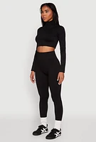 Womens Seamless Mock Neck Zip Front Track Jacket, S-M