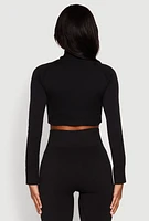 Womens Seamless Mock Neck Zip Front Track Jacket, S-M