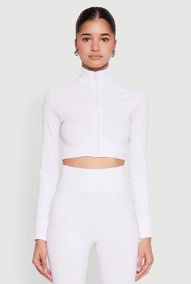 Womens Seamless Mock Neck Zip Front Track Jacket, White, Size L-XL