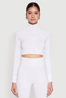 Womens Seamless Mock Neck Zip Front Track Jacket, White, Size L-XL