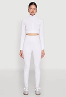 Womens Seamless Mock Neck Zip Front Track Jacket, White, Size L-XL