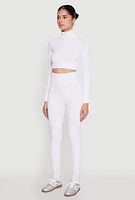Womens Seamless Mock Neck Zip Front Track Jacket, White, Size L-XL
