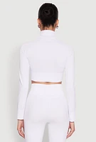 Womens Seamless Mock Neck Zip Front Track Jacket, White, Size L-XL