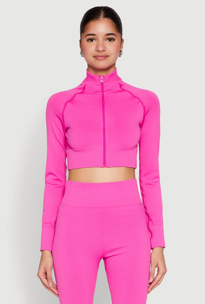 Womens Seamless Mock Neck Zip Front Track Jacket,