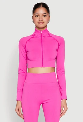 Womens Seamless Mock Neck Zip Front Track Jacket,
