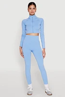 Womens Seamless Mock Neck Zip Front Track Jacket, Blue, Size L-XL