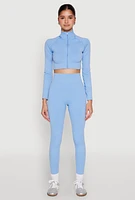 Womens Seamless Mock Neck Zip Front Track Jacket, Blue, Size L-XL