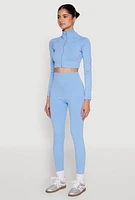 Womens Seamless Mock Neck Zip Front Track Jacket, Blue, Size L-XL