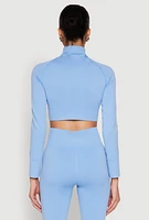 Womens Seamless Mock Neck Zip Front Track Jacket, Blue, Size L-XL