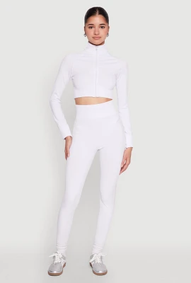 Womens High Waist Seamless Leggings, White, Size S-M