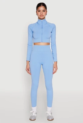 Womens High Waist Seamless Leggings, Blue, Size L-XL