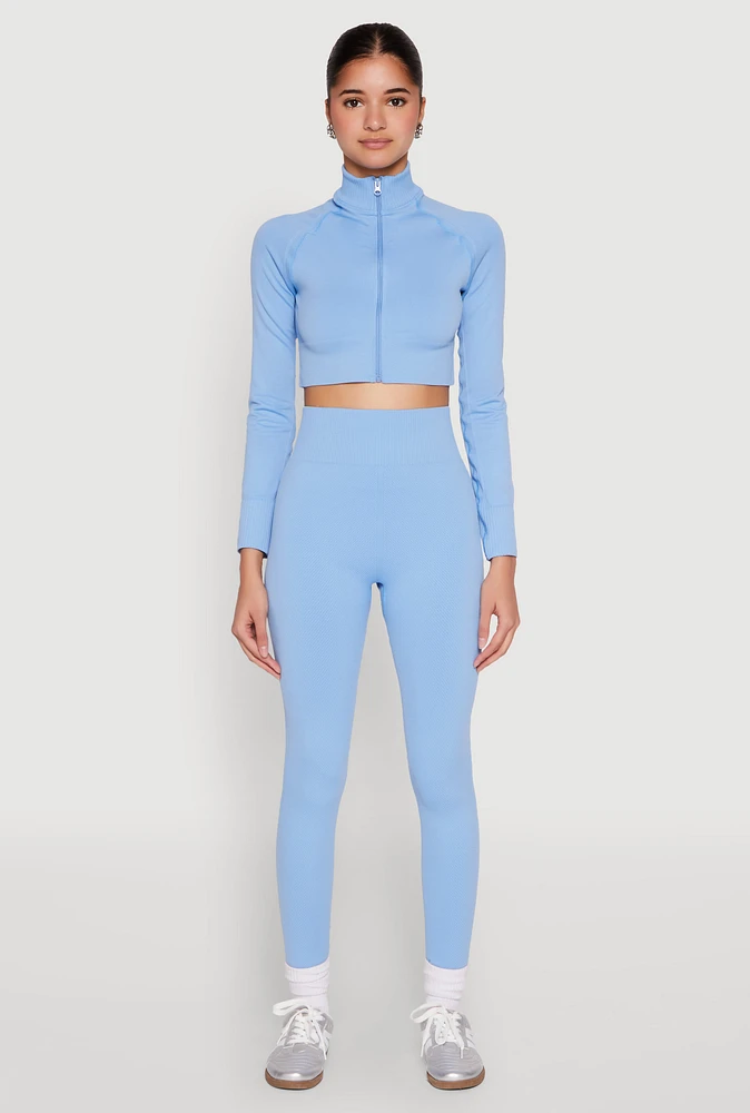 Womens High Waist Seamless Leggings, Blue, Size S-M